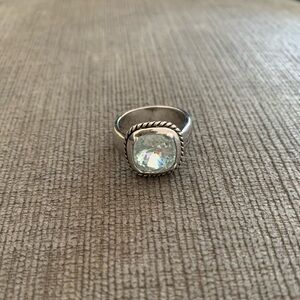 Lia Sophia Jenny Ring Size 6 7 Silver Tone Clear Crystal Etched Roped Frame